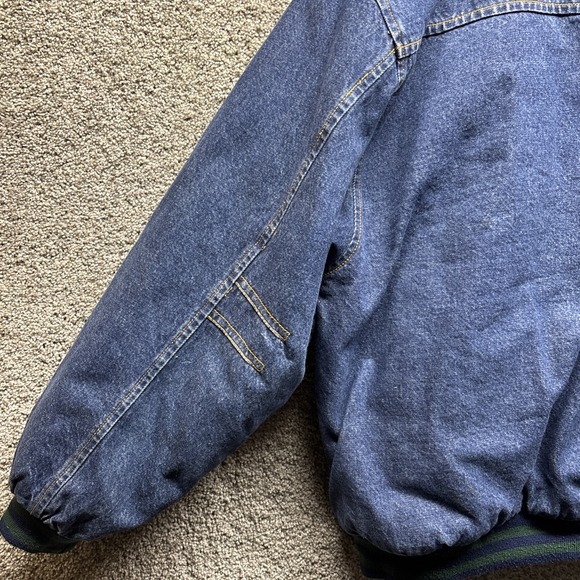 VTG WearGuard Denim Bomber Jacket Mens LARGE Chore Quilted Insulated GP Logo 90s - Picture 12 of 16